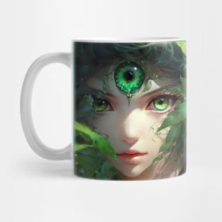 Closeup of fantasy green eyes girl Mug